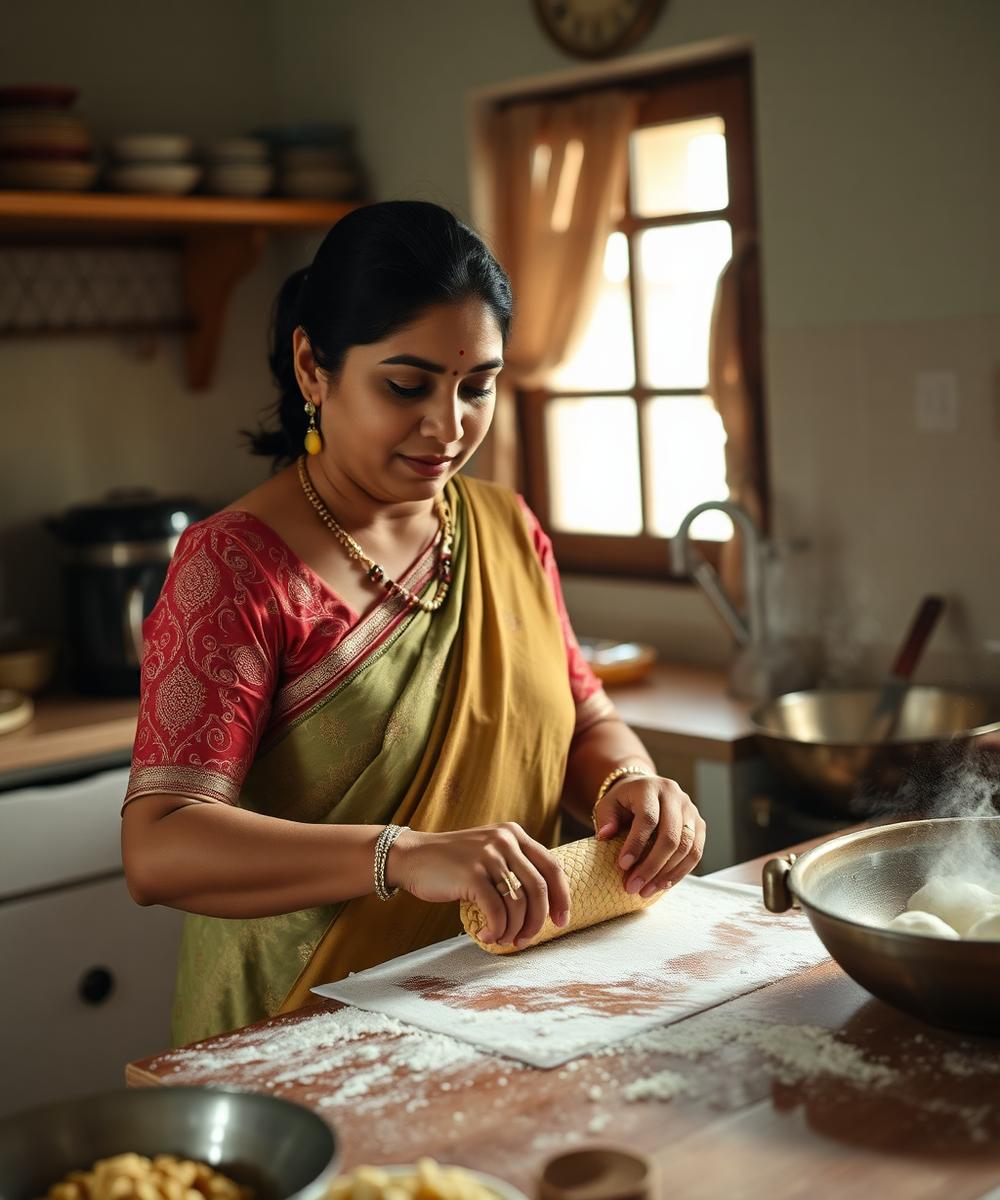 Home chef preparing traditional snacks